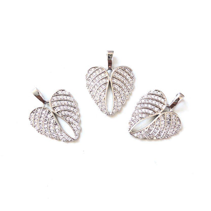 10pcs/lot 24.3*18.4mm CZ Paved Angel Wing Charms Silver CZ Paved Charms On Sale Wings Charms Beads Beyond