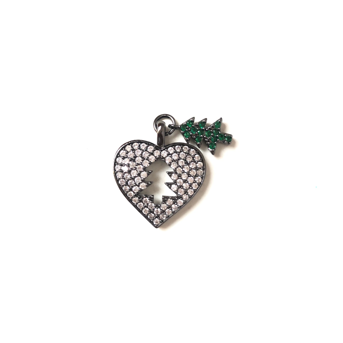 10pcs/lot 23*20mm CZ Paved Christmas Tree Heart Charms Black CZ Paved Charms Christmas Hearts Charms Beads Beyond