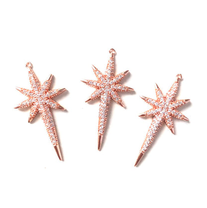 10pcs/lot 37.8*19.6mm CZ Paved Star Charms Rose Gold CZ Paved Charms On Sale Sun Moon Stars Charms Beads Beyond