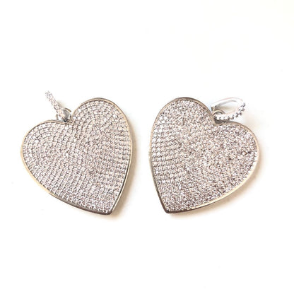 5pcs/lot 31*30.7mm CZ Paved Big Heart Charms Silver CZ Paved Charms Hearts Large Sizes Charms Beads Beyond