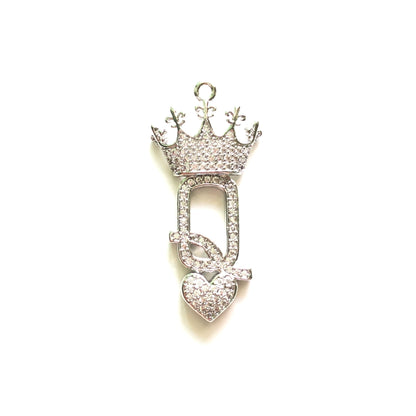 10pcs/lot 36.5*16mm CZ Paved Queen of Heart Charms Silver CZ Paved Charms Queen Charms Words & Quotes Charms Beads Beyond