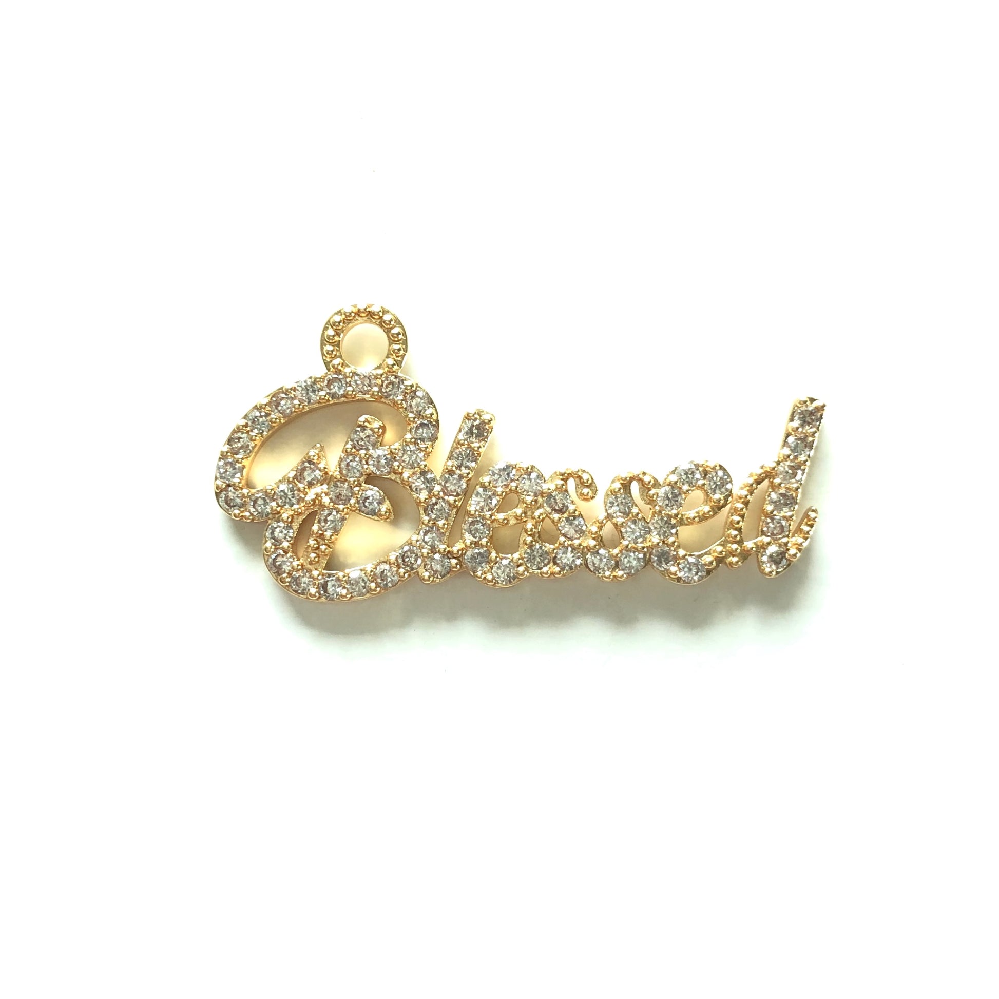 10pcs/lot 35.5*17.3mm CZ Paved Blessed Charms Gold CZ Paved Charms Christian Quotes Words & Quotes Charms Beads Beyond