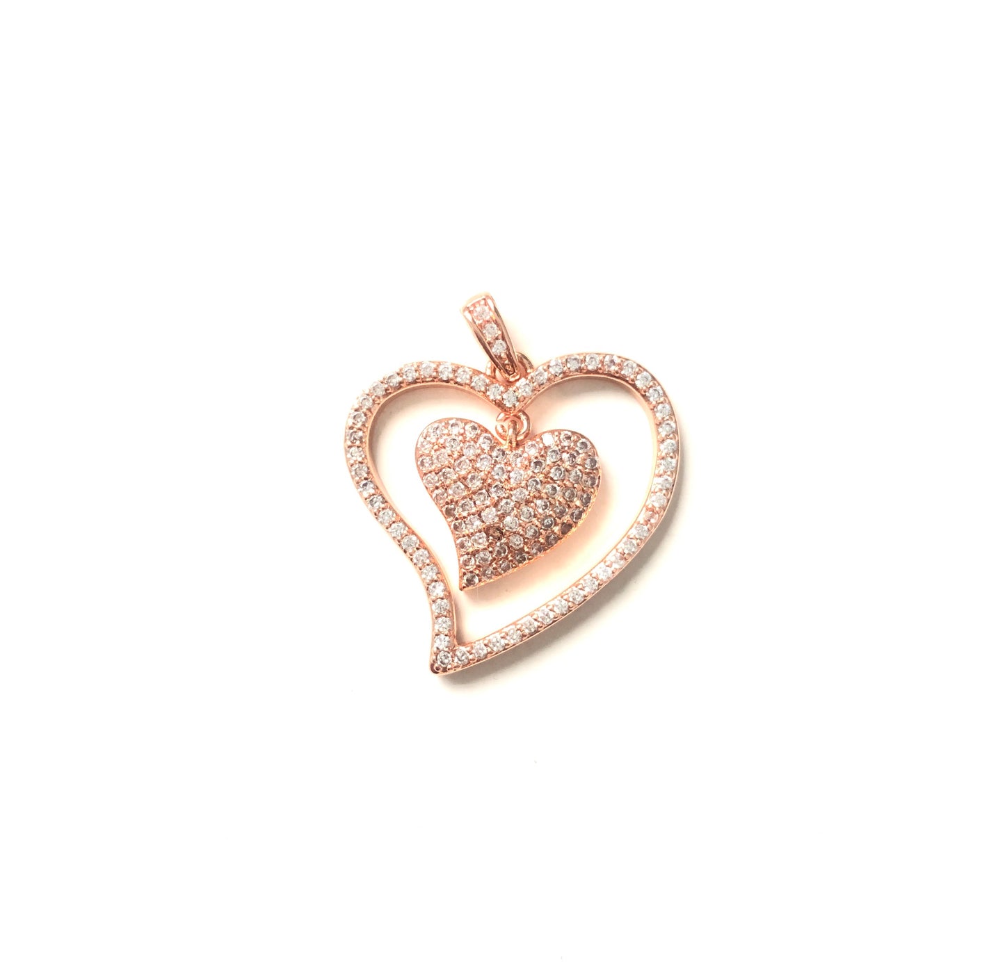 10pcs/lot 25.5*24mm CZ Paved Double Heart Charms Rose Gold CZ Paved Charms Hearts On Sale Charms Beads Beyond