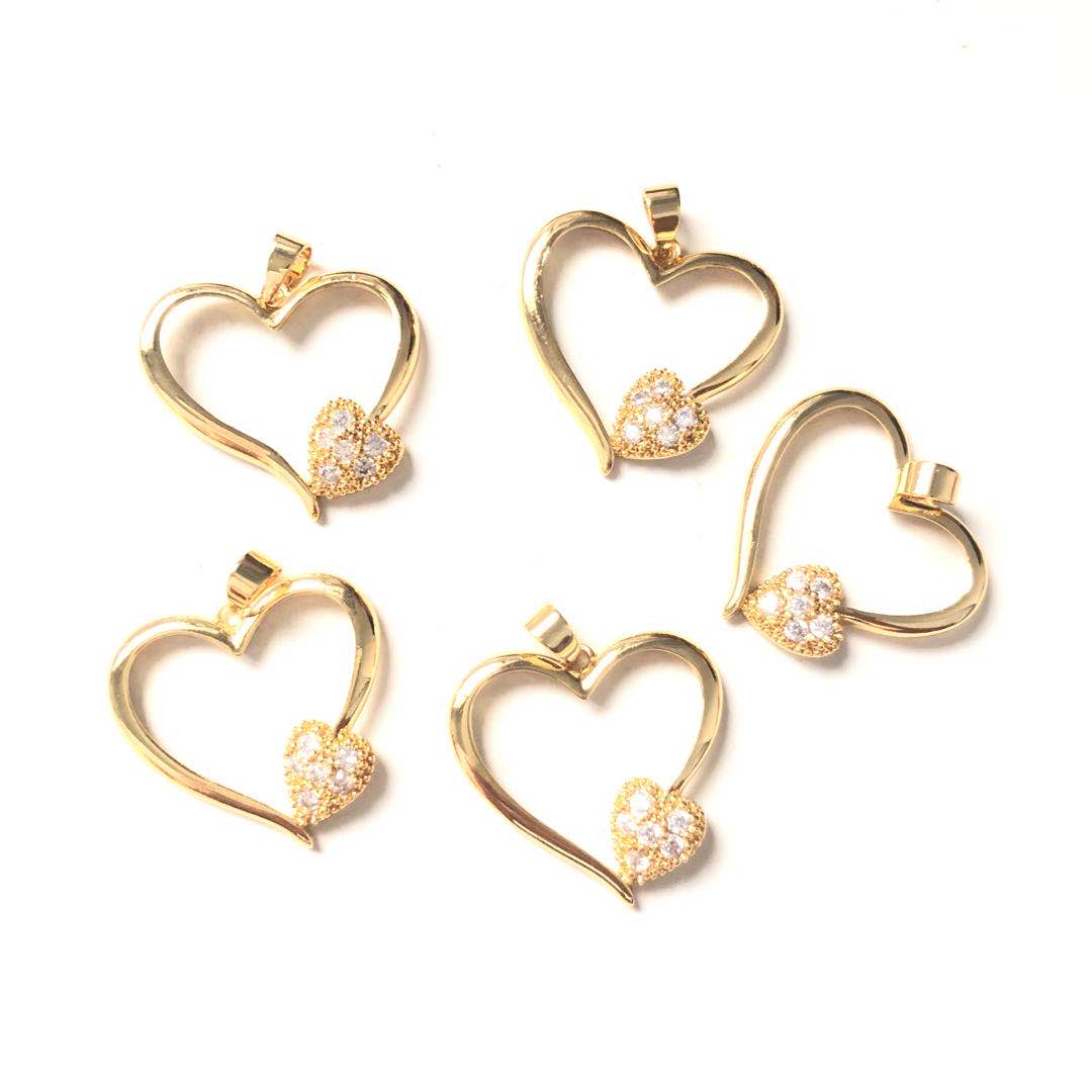 10pcs/lot 22*23mm CZ Paved Heart Charms Gold CZ Paved Charms Hearts On Sale Charms Beads Beyond