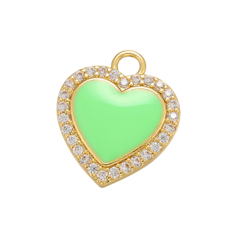 10pcs/lot 16*13.5mm Colorful Enamel CZ Pave Heart Charm Green Enamel Charms Charms Beads Beyond