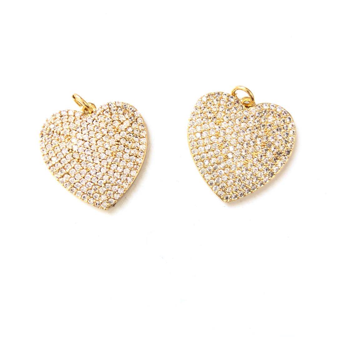 10pcs/lot 21.5*22.5mm CZ Paved Heart Charms Gold CZ Paved Charms Hearts On Sale Charms Beads Beyond