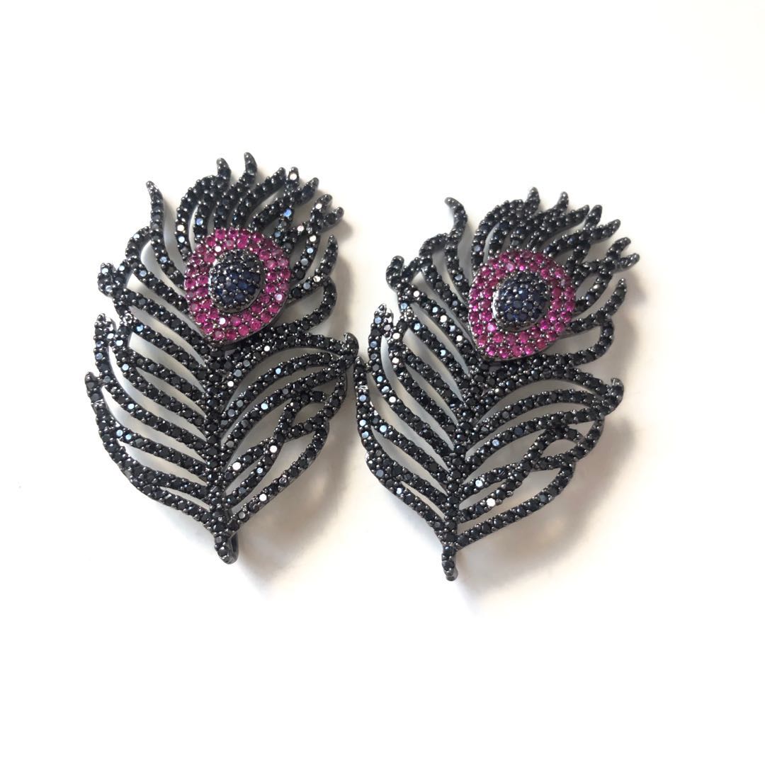 5pcs/lot 45*28mm CZ Paved Peacock Feather Charms Black on Black CZ Paved Charms Feathers Large Sizes Charms Beads Beyond