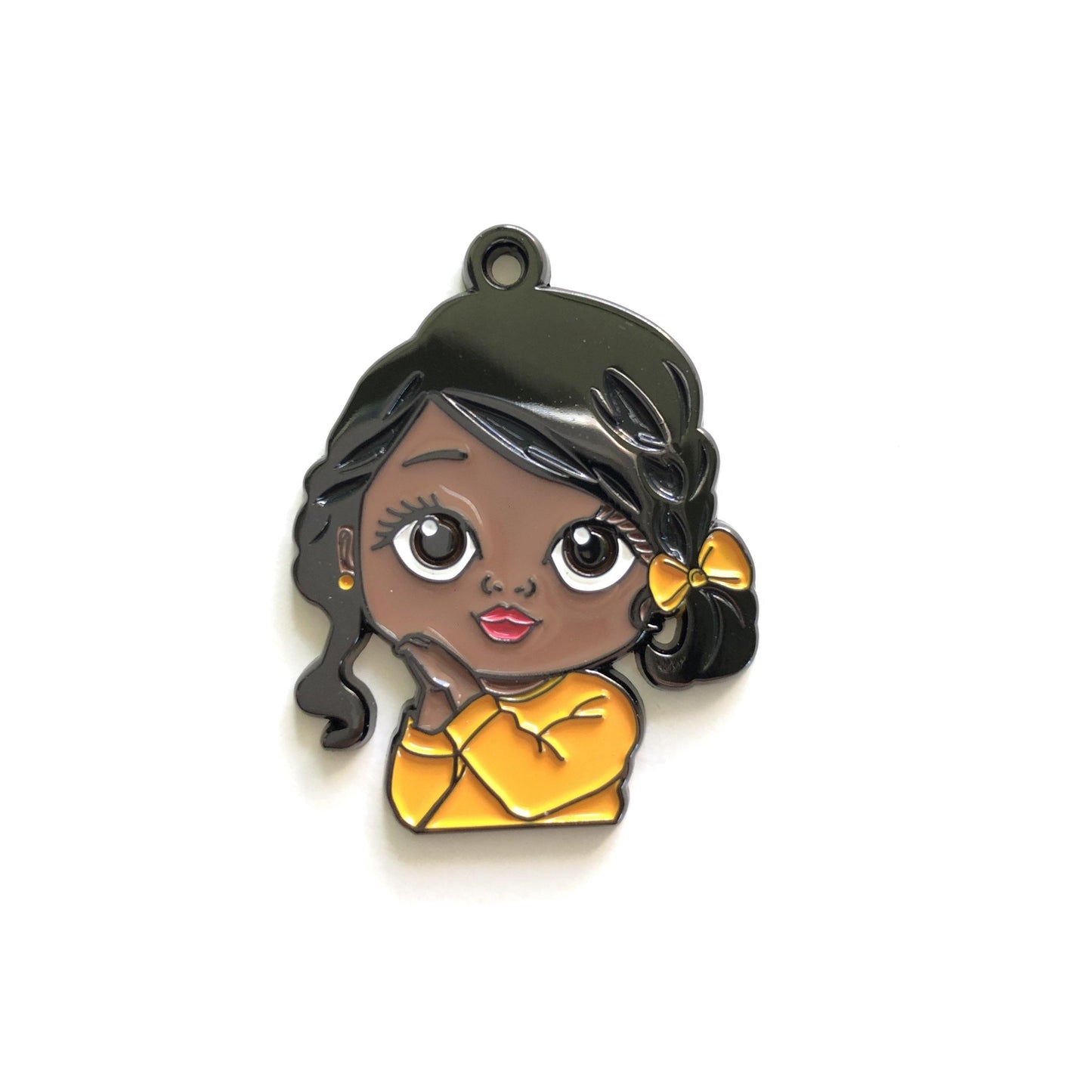 10pcs/lot Cute Little Black Girl Charm Yellow Enamel Afro Charms On Sale Charms Beads Beyond