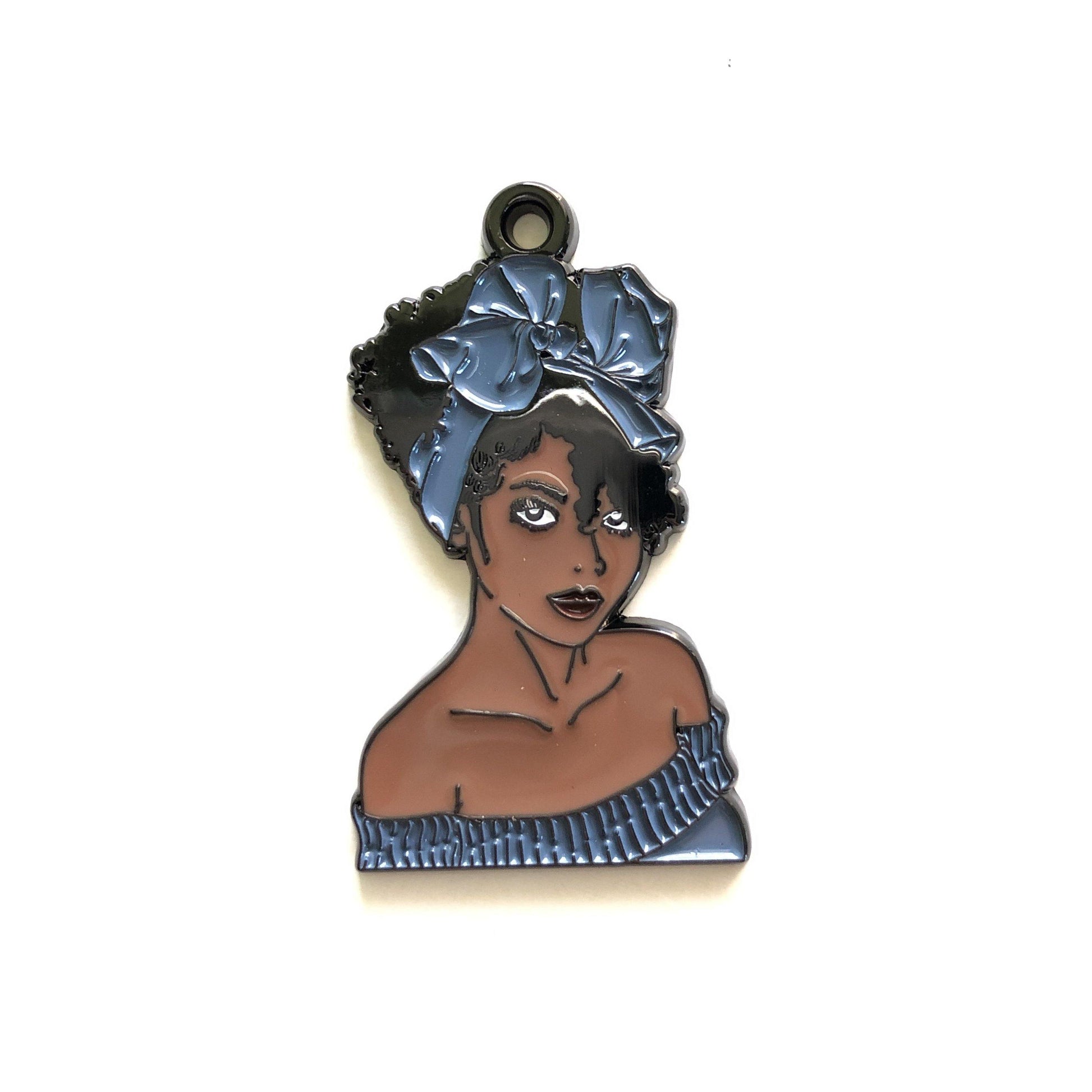 10pcs/lot Afro Black Girl Charms Blue Enamel Afro Charms On Sale Charms Beads Beyond