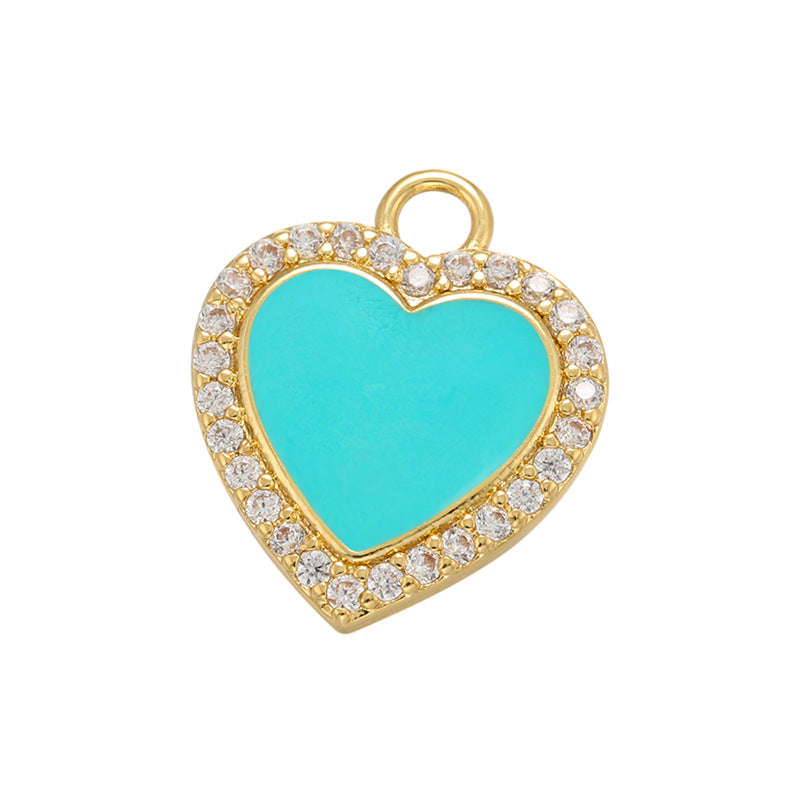 10pcs/lot 16*13.5mm Colorful Enamel CZ Pave Heart Charm Turquoise Enamel Charms Charms Beads Beyond