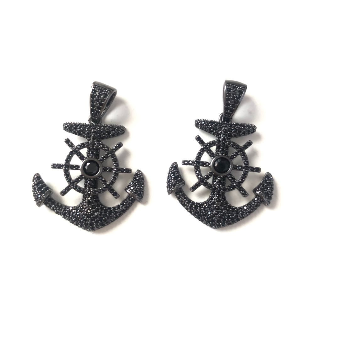 5pcs/lot 40*23.5mm CZ Paved Anchor Charms Black CZ Paved Charms Large Sizes On Sale Symbols Charms Beads Beyond