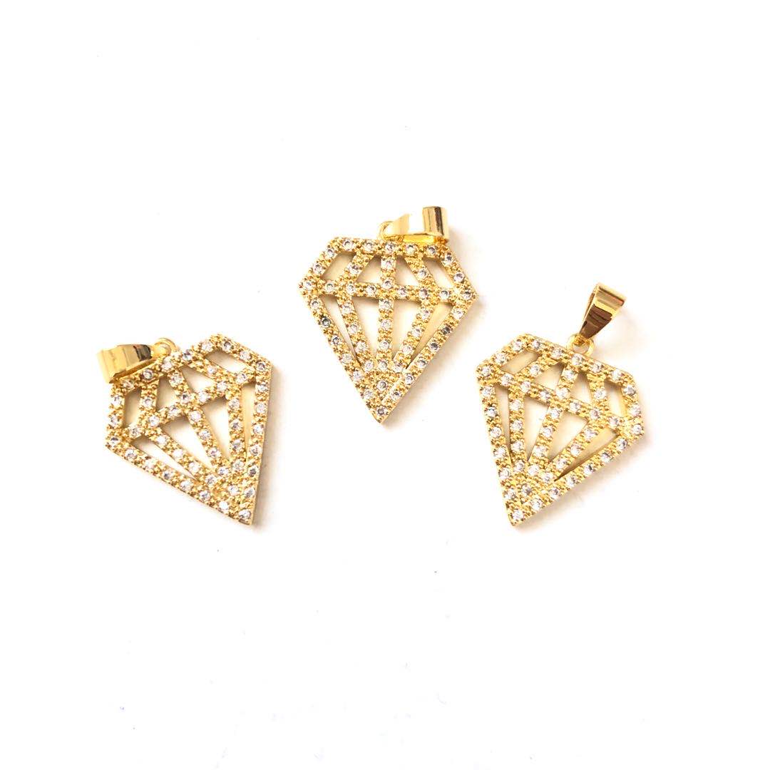 10pcs/lot 23*16.5mm CZ Paved Diamond Charms Gold CZ Paved Charms Diamond Charms Beads Beyond