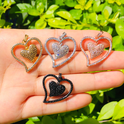 10pcs/lot 25.5*24mm CZ Paved Double Heart Charms Mix Color CZ Paved Charms Hearts On Sale Charms Beads Beyond