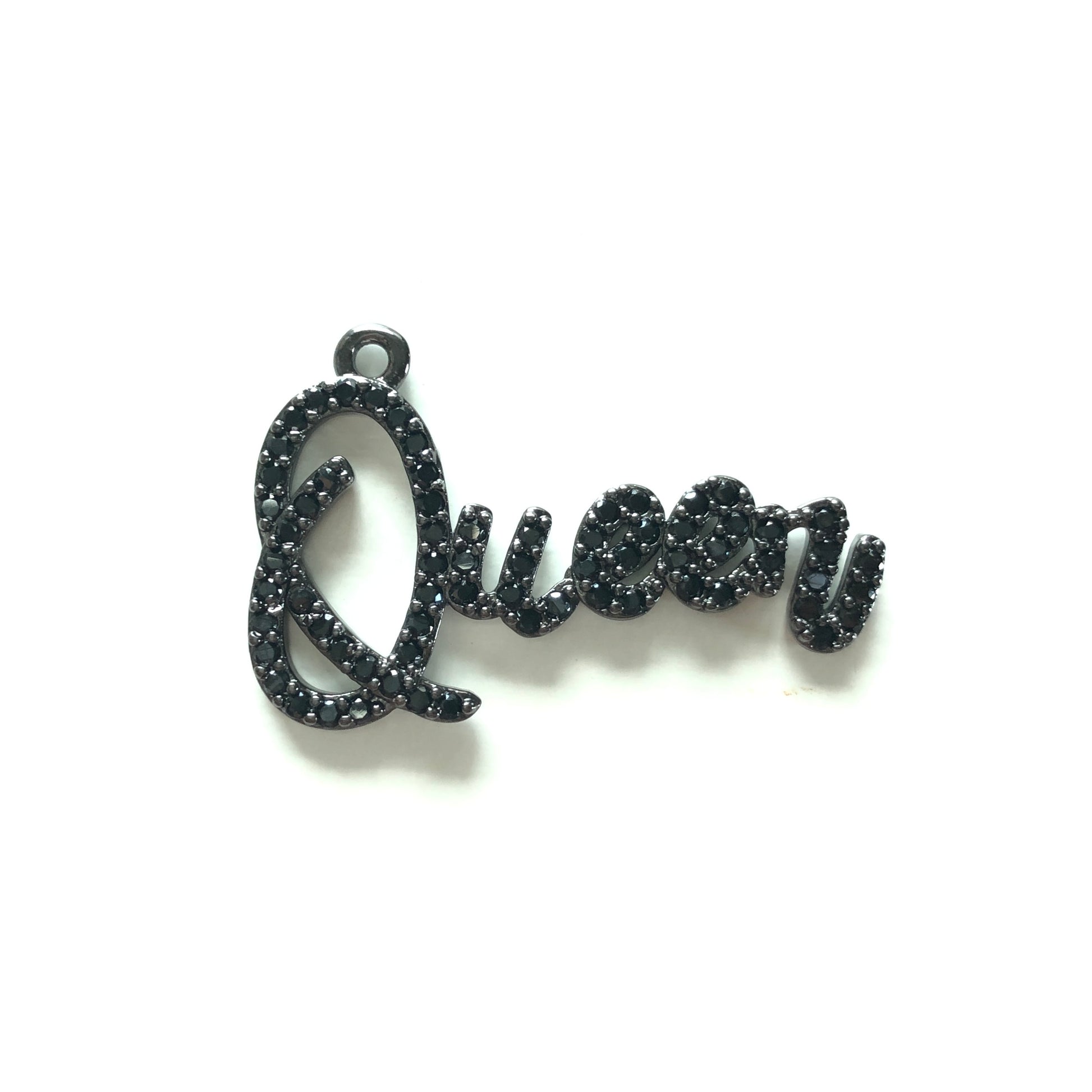 10pcs/lot 34*22.5mm CZ Paved Queen Charms Black on Black CZ Paved Charms Queen Charms Words & Quotes Charms Beads Beyond