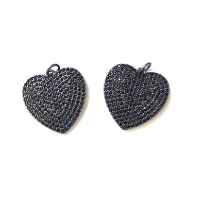 10pcs/lot 21.5*22.5mm CZ Paved Heart Charms Black on Black CZ Paved Charms Hearts On Sale Charms Beads Beyond