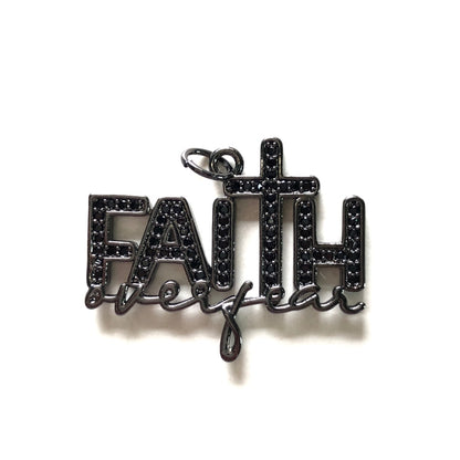 10pcs/lot CZ Paved Faith Over Fear Word Charms Black on Black CZ Paved Charms Christian Quotes New Charms Arrivals Charms Beads Beyond