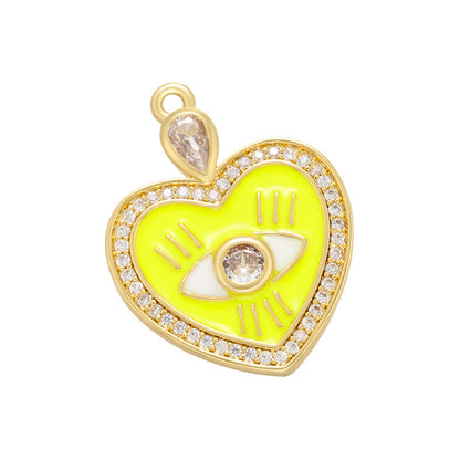 10pcs/lot 26*20mm Enamel Evil Eye Heart Charm for Jewelry Making Yellow Enamel Charms Charms Beads Beyond