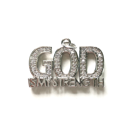 10pcs/lot CZ Paved God Is My Strength Word Charms Silver CZ Paved Charms Christian Quotes New Charms Arrivals Charms Beads Beyond