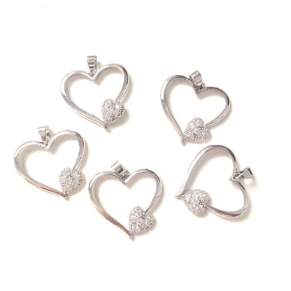 10pcs/lot 22*23mm CZ Paved Heart Charms Silver CZ Paved Charms Hearts On Sale Charms Beads Beyond