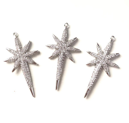 10pcs/lot 37.8*19.6mm CZ Paved Star Charms Silver CZ Paved Charms On Sale Sun Moon Stars Charms Beads Beyond