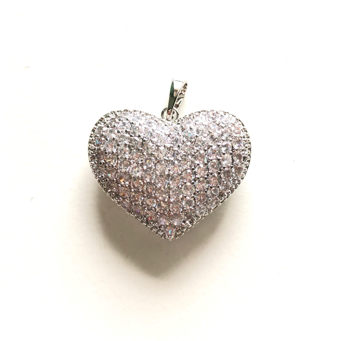 5-10pcs/lot 26.6*22mm Large Size CZ Paved 3D Heart Charms Silver CZ Paved Charms Hearts Charms Beads Beyond