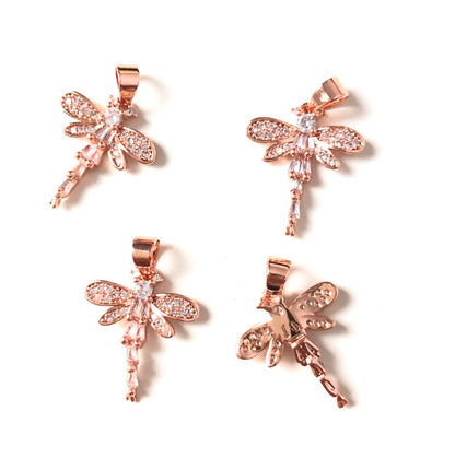 10pcs/lot 20*15.5mm CZ Paved Dragonfly Charms Rose Gold CZ Paved Charms Animals & Insects Charms Beads Beyond
