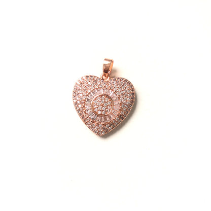 5pcs/lot 24.5*20mm CZ Paved Heart Charms Rose Gold CZ Paved Charms Hearts Charms Beads Beyond