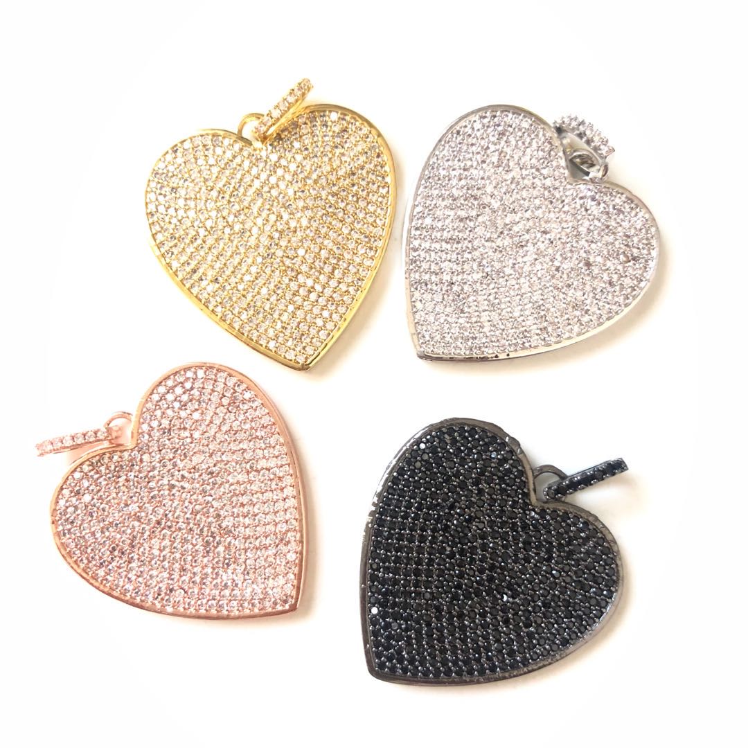 5pcs/lot 31*30.7mm CZ Paved Big Heart Charms CZ Paved Charms Hearts Large Sizes Charms Beads Beyond