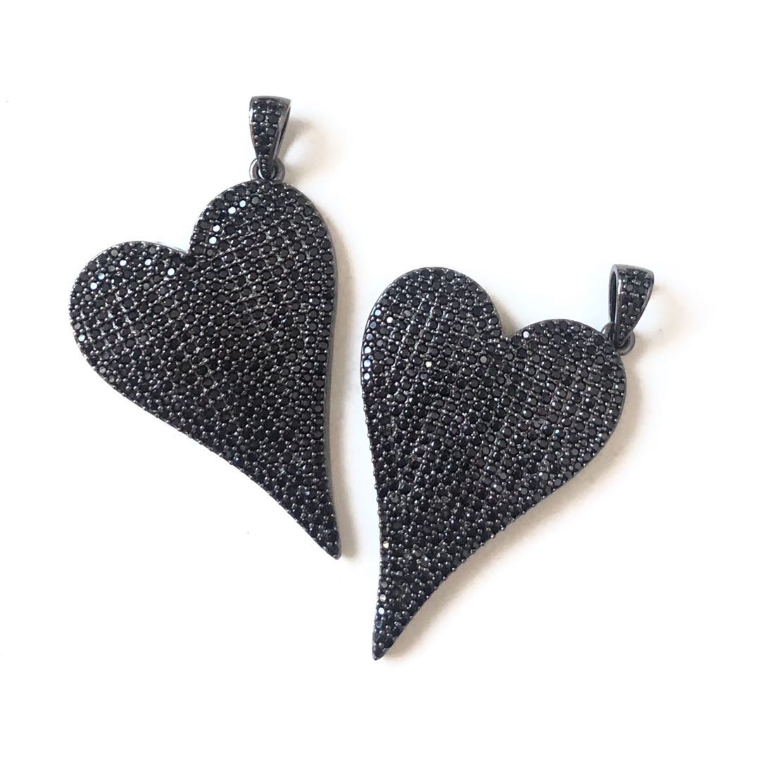 5pcs/lot 48.6*29.2mm CZ Paved Big Heart Charms Black on Black CZ Paved Charms Hearts Large Sizes Charms Beads Beyond