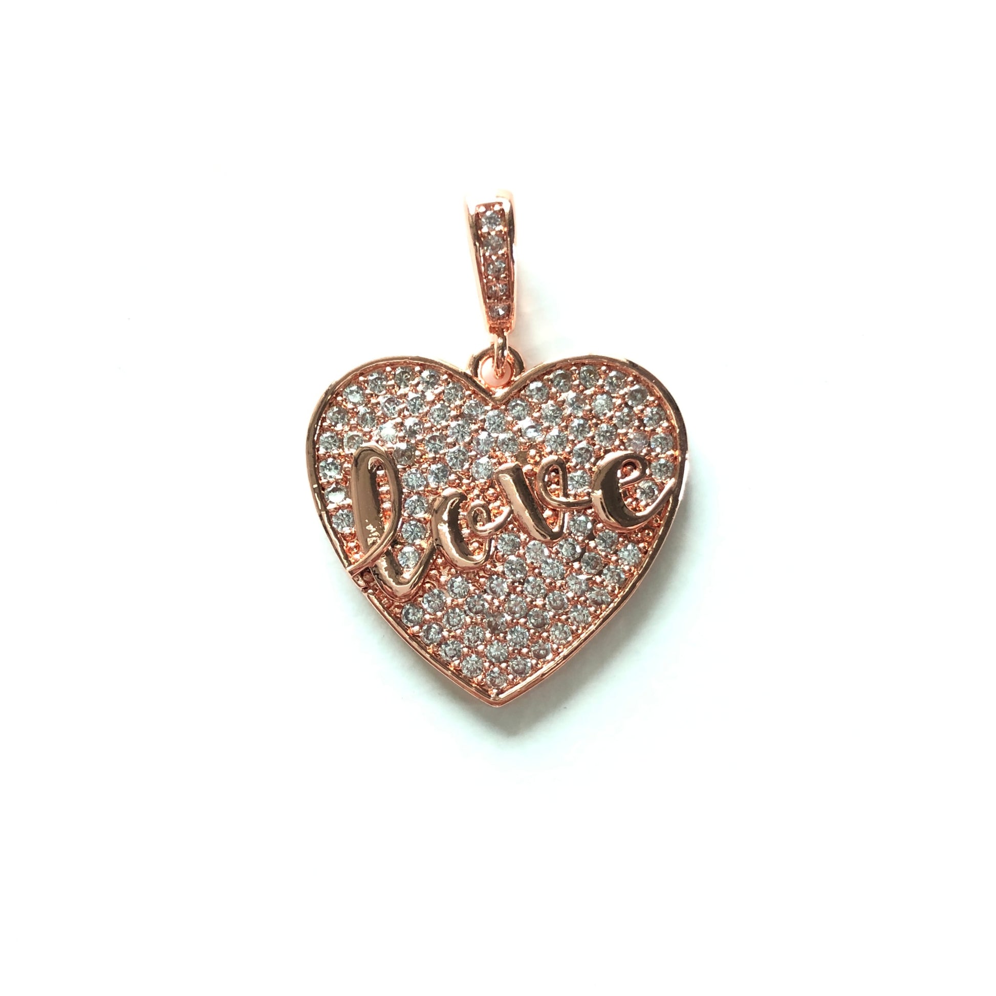 10pcs/lot 25*24mm CZ Paved Love Heart Charms Rose Gold CZ Paved Charms Hearts Love Letters On Sale Charms Beads Beyond