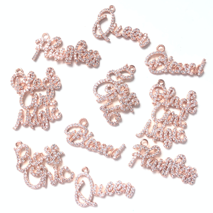 10pcs/lot Mix Word Charms Set-Rose Gold CZ Paved Charms Mix Charms Charms Beads Beyond