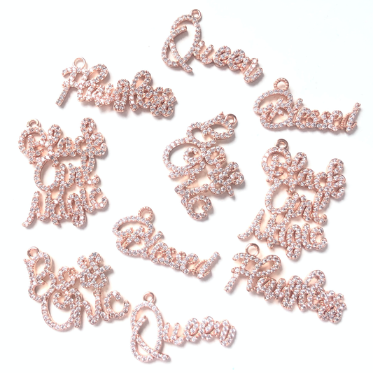 10pcs/lot Mix Word Charms Set-Rose Gold CZ Paved Charms Mix Charms Charms Beads Beyond