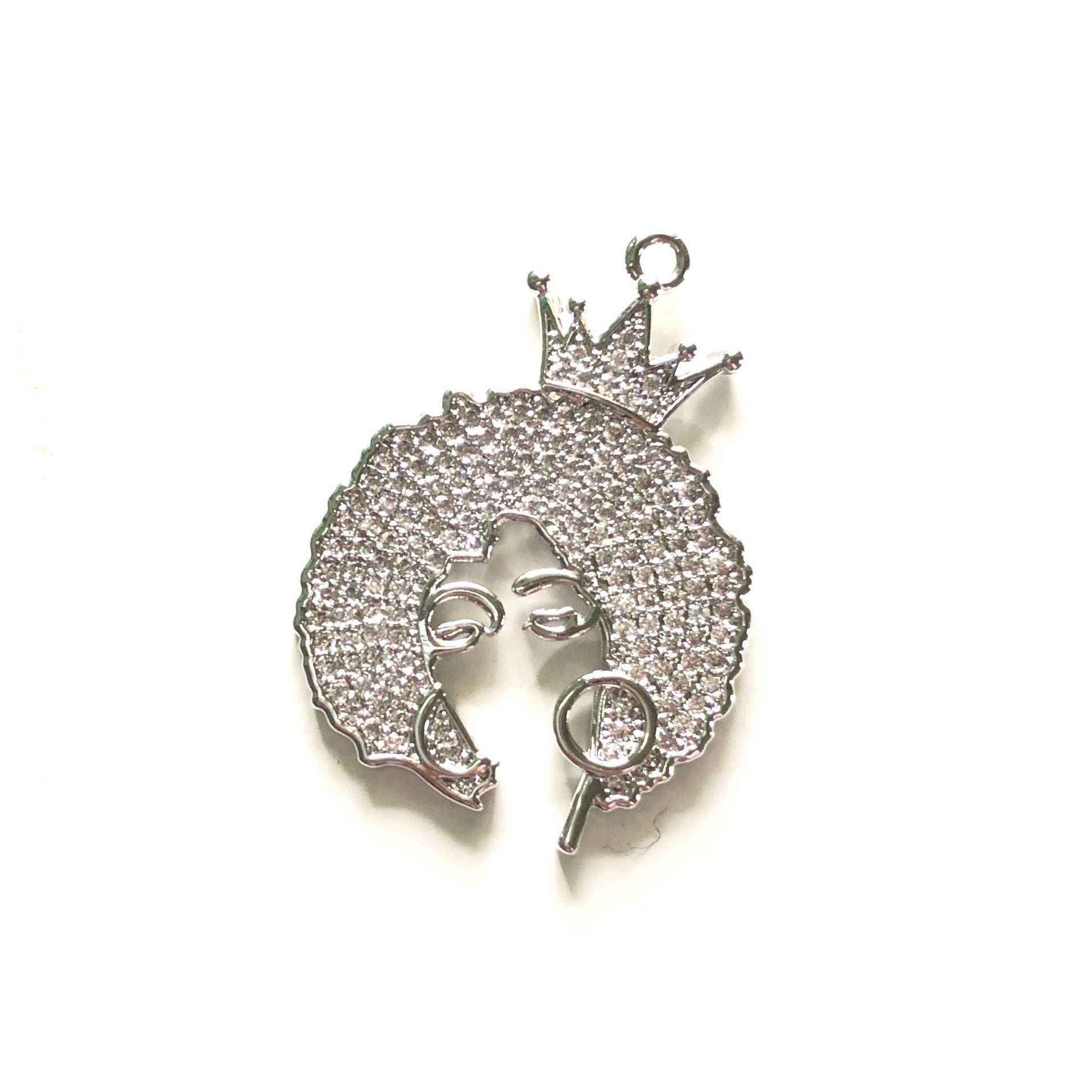 10pcs/lot 34*25mm CZ Afro Girl Black Queen Charms Silver CZ Paved Charms Afro Girl/Queen Charms On Sale Charms Beads Beyond