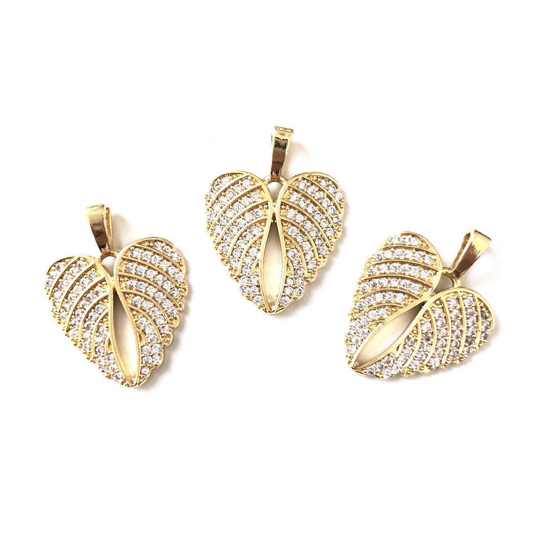 10pcs/lot 24.3*18.4mm CZ Paved Angel Wing Charms Gold CZ Paved Charms On Sale Wings Charms Beads Beyond