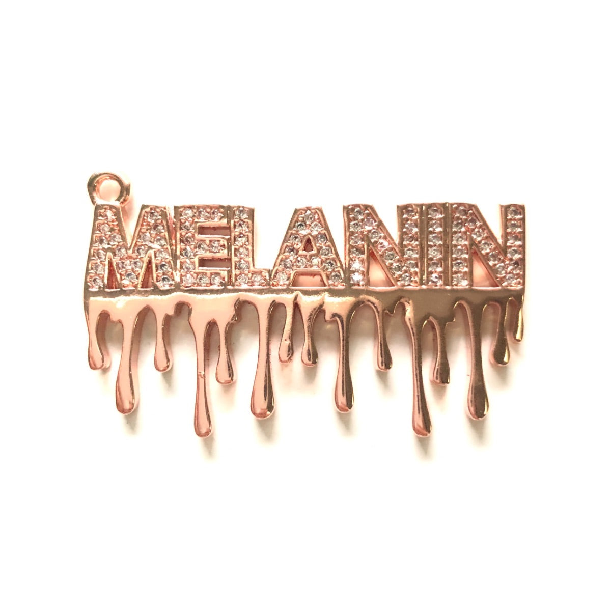 10pcs/lot 40.5*21.5mm CZ Pave Drippin Melanin Word Charms Rose Gold CZ Paved Charms On Sale Words & Quotes Charms Beads Beyond