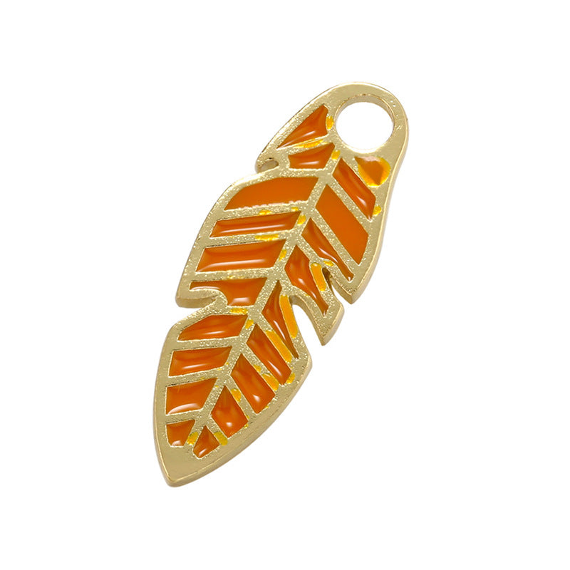 10pcs/lot 23.5*9mm Gold Plated Colorful Enamel Leaf Charm Dark Orange Enamel Charms Charms Beads Beyond