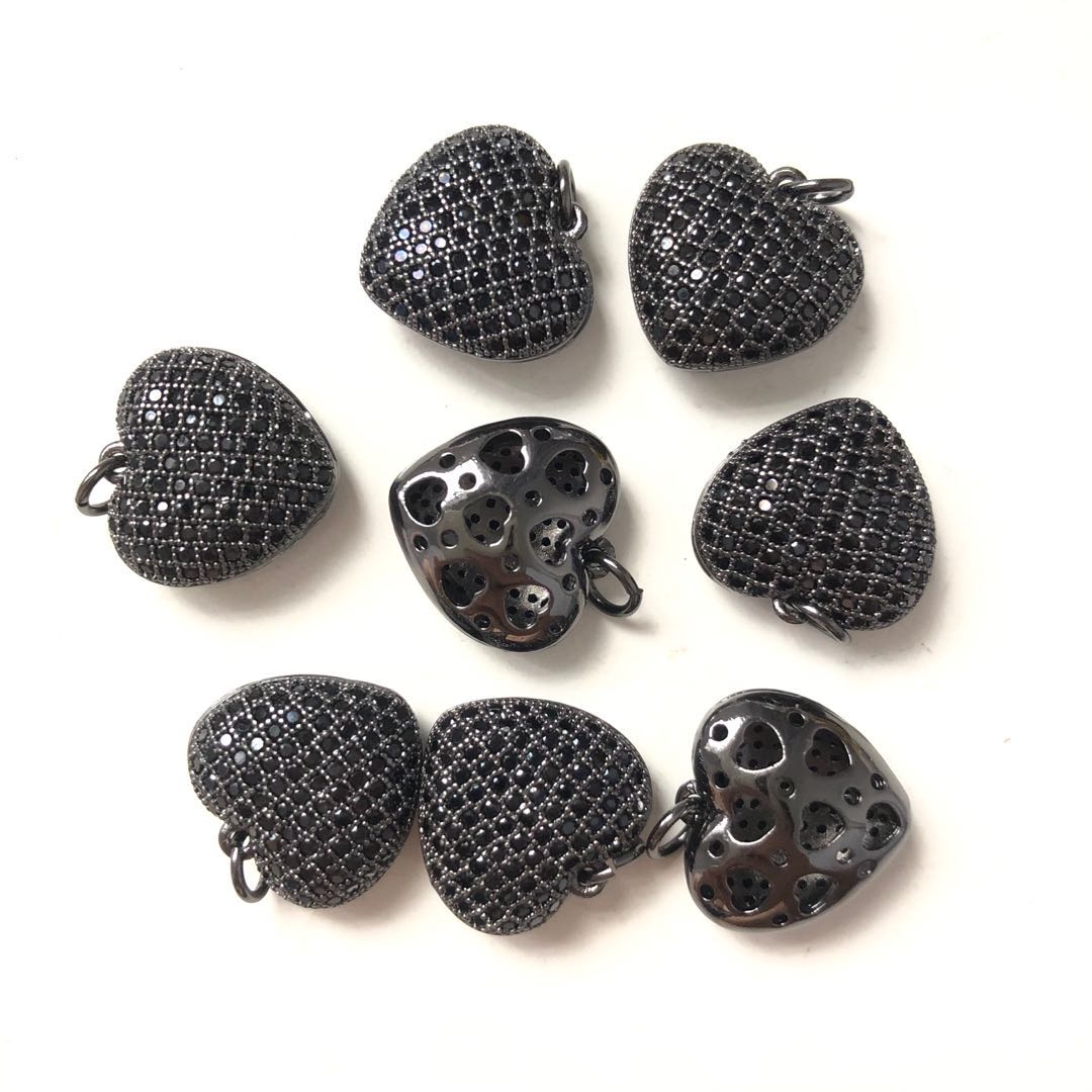 10pcs/lot 15.6*15.2mm Small Size CZ Paved 3D Heart Charms Black on Black CZ Paved Charms Hearts On Sale Charms Beads Beyond