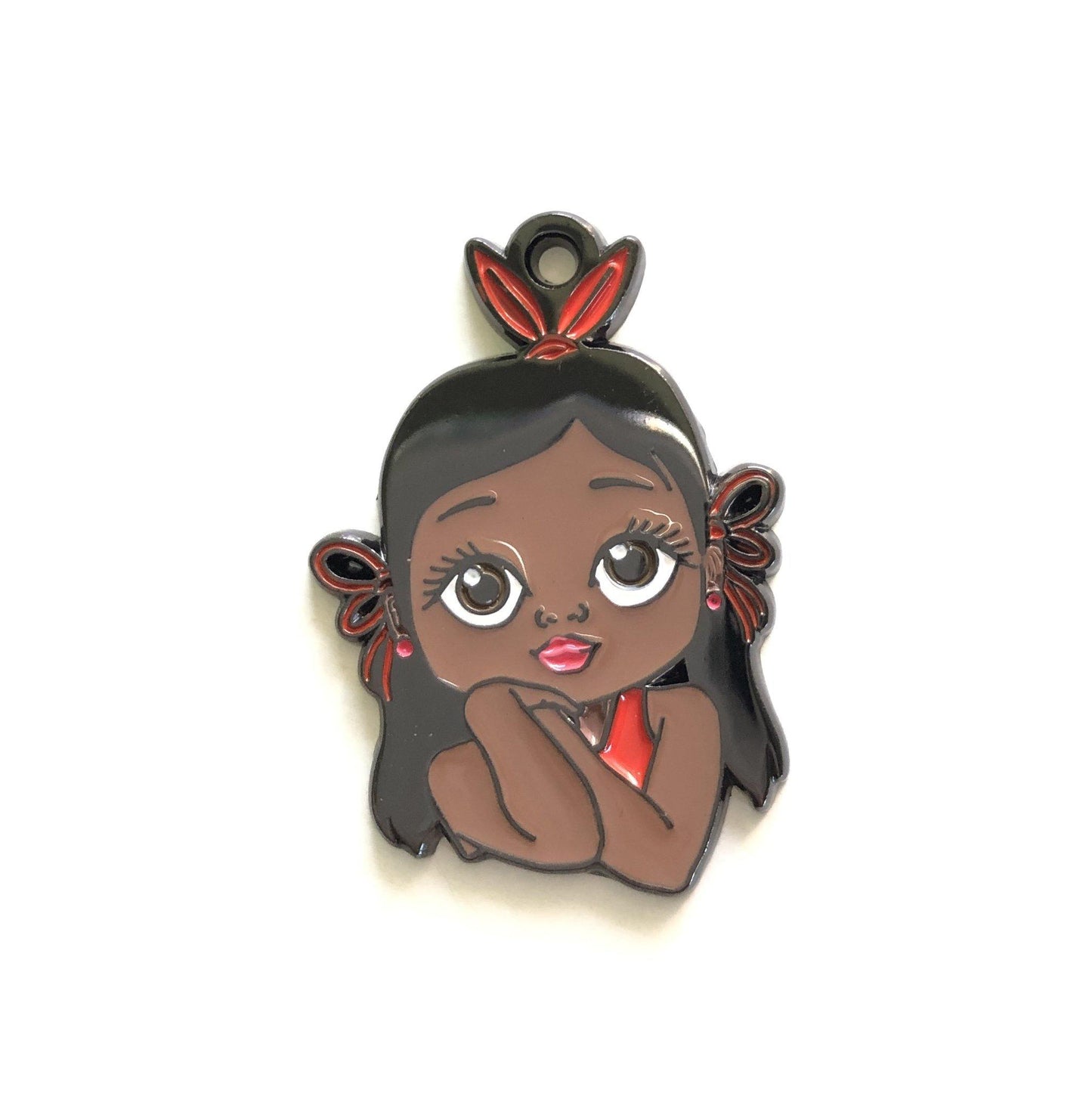 10pcs/lot Cute Little Black Girl Charm Red Enamel Afro Charms On Sale Charms Beads Beyond