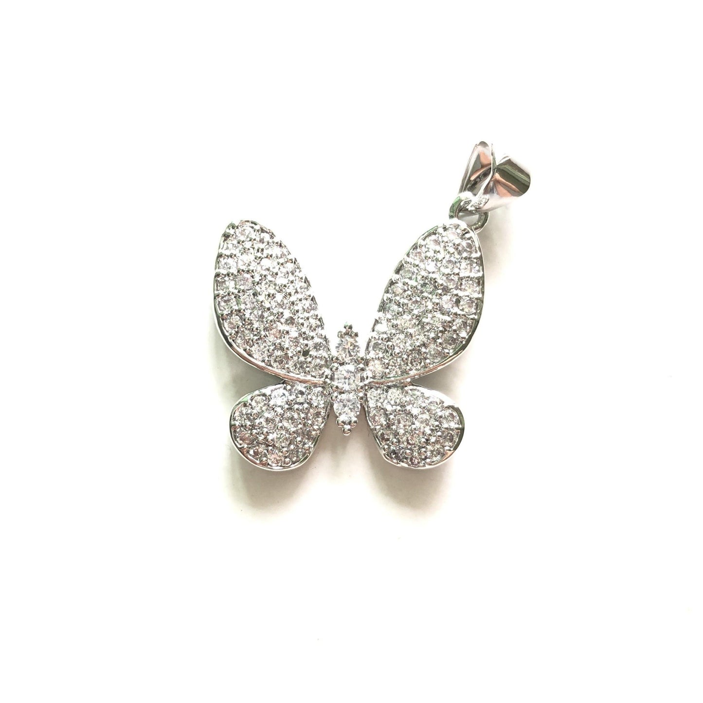 10pcs/lot 20*20mm CZ Paved Butterfly Charms Silver CZ Paved Charms Butterflies Charms Beads Beyond