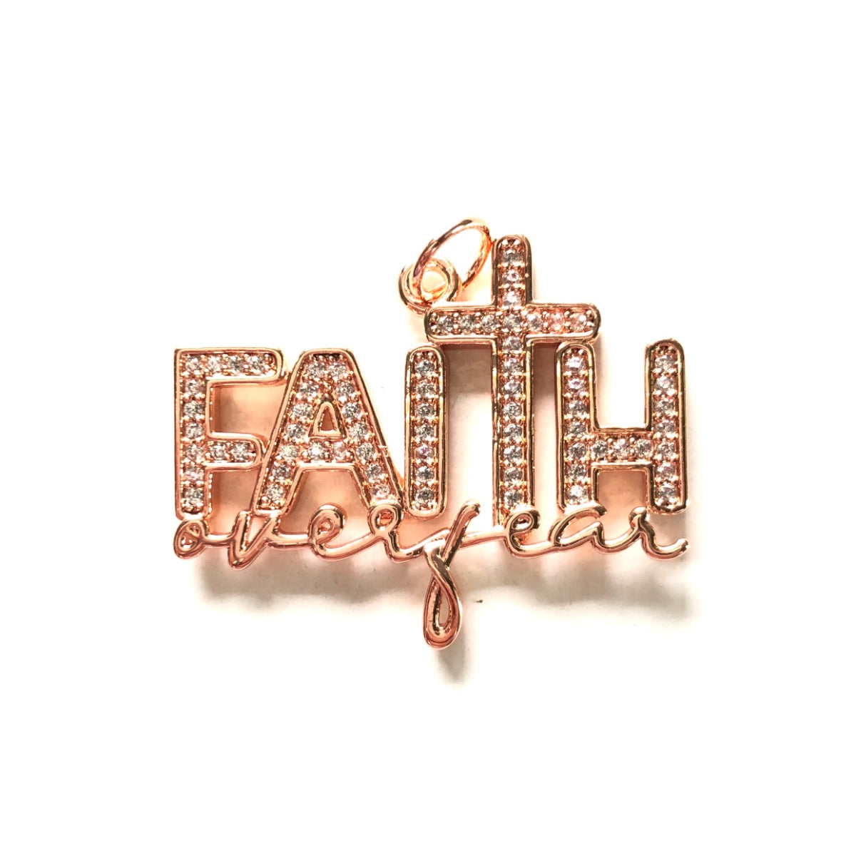 10pcs/lot CZ Paved Faith Over Fear Word Charms Rose Gold CZ Paved Charms Christian Quotes New Charms Arrivals Charms Beads Beyond