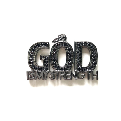 10pcs/lot CZ Paved God Is My Strength Word Charms Black on Black CZ Paved Charms Christian Quotes New Charms Arrivals Charms Beads Beyond