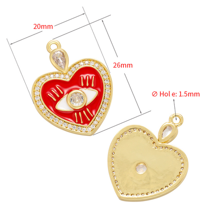 10pcs/lot 26*20mm Enamel Evil Eye Heart Charm for Jewelry Making Enamel Charms Charms Beads Beyond