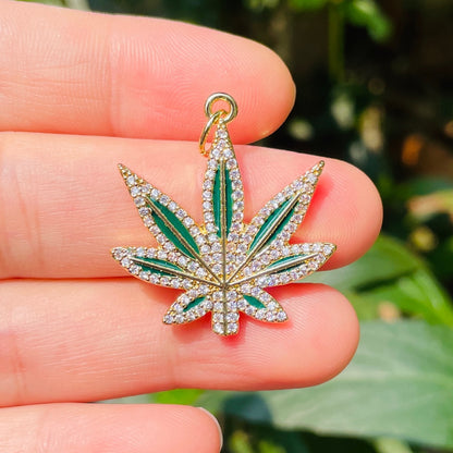 10pcs/lot CZ Paved Cannabis Leaf Plant Charms Gold CZ Paved Charms Flowers New Charms Arrivals Charms Beads Beyond