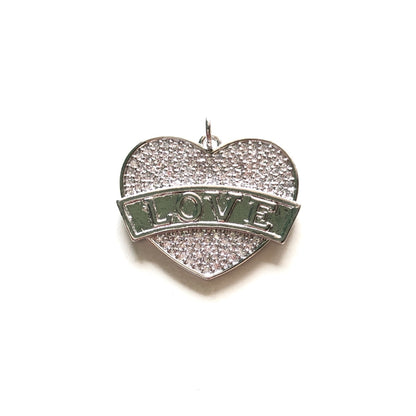 10pcs/lot 24.8*20mm CZ Paved Love Heart Charms Silver CZ Paved Charms Hearts Love Letters Charms Beads Beyond