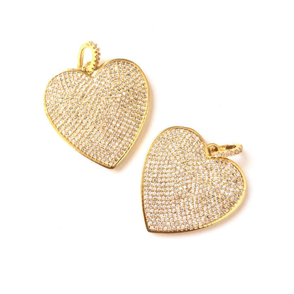 5pcs/lot 31*30.7mm CZ Paved Big Heart Charms Gold CZ Paved Charms Hearts Large Sizes Charms Beads Beyond