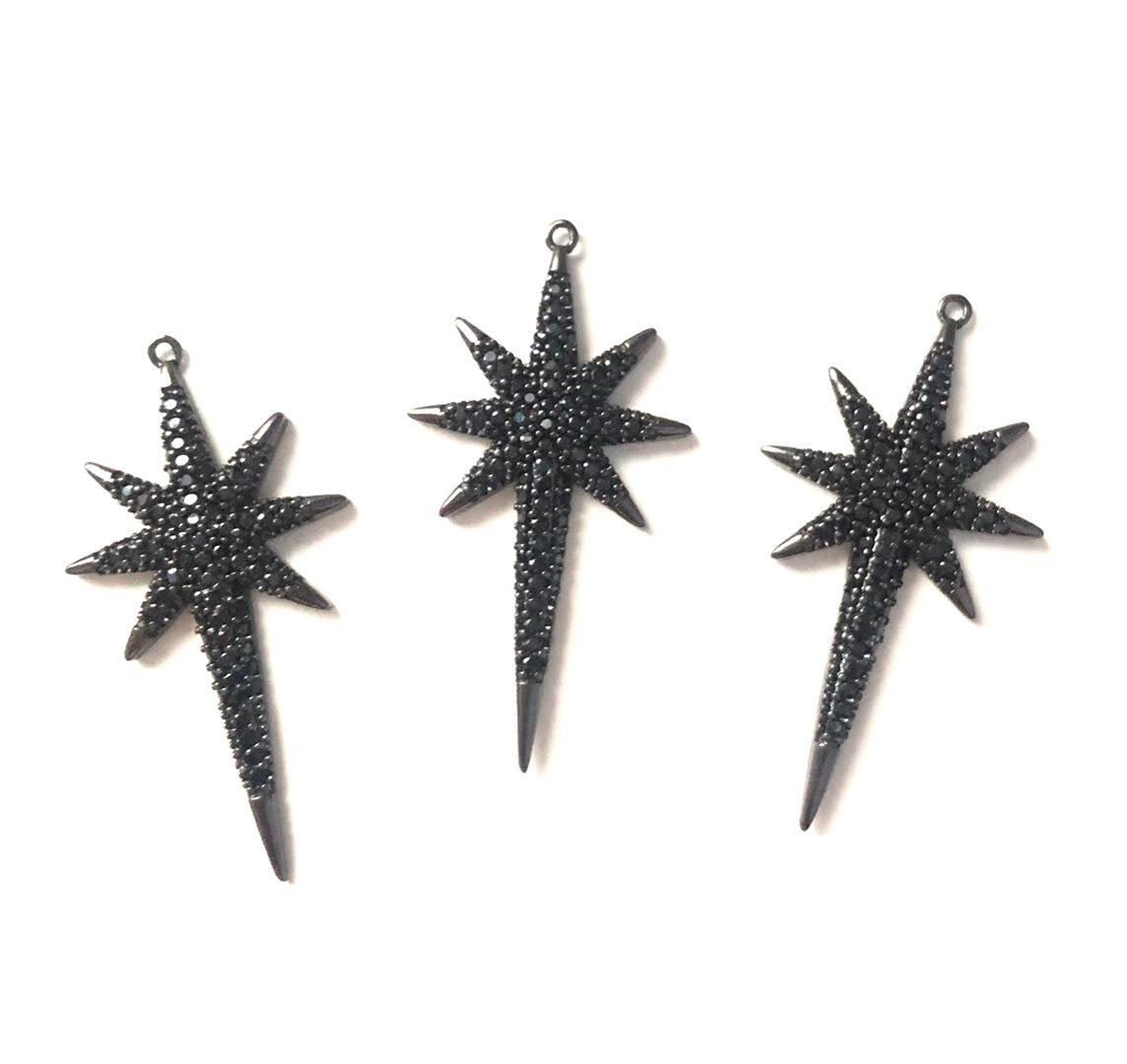 10pcs/lot 37.8*19.6mm CZ Paved Star Charms Black on Black CZ Paved Charms On Sale Sun Moon Stars Charms Beads Beyond