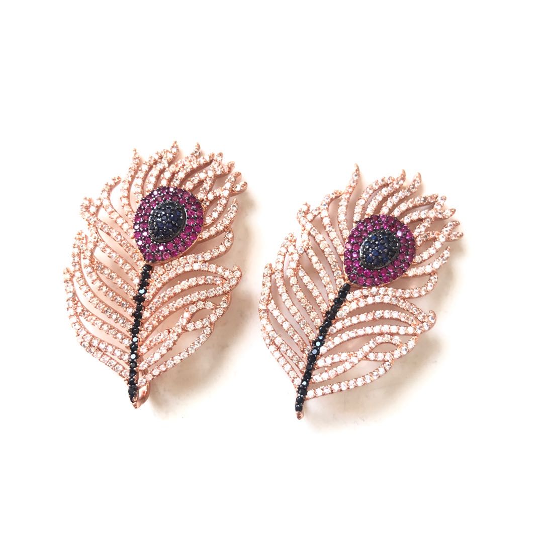 5pcs/lot 45*28mm CZ Paved Peacock Feather Charms Rose Gold CZ Paved Charms Feathers Large Sizes Charms Beads Beyond