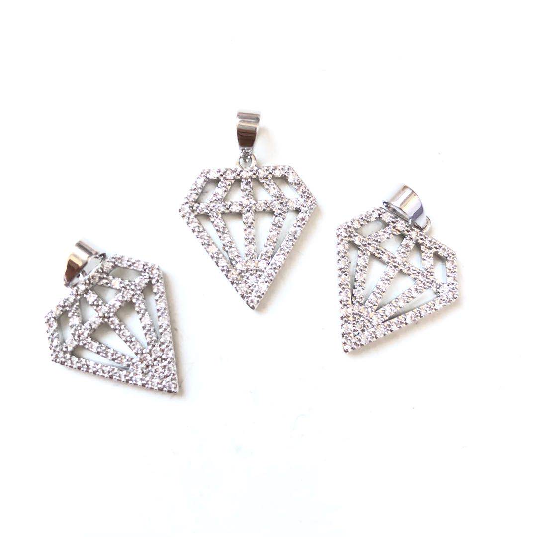 10pcs/lot 23*16.5mm CZ Paved Diamond Charms Silver CZ Paved Charms Diamond Charms Beads Beyond