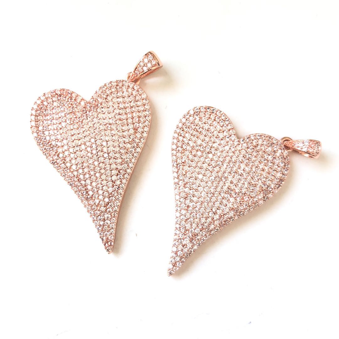 5pcs/lot 48.6*29.2mm CZ Paved Big Heart Charms Rose Gold CZ Paved Charms Hearts Large Sizes Charms Beads Beyond