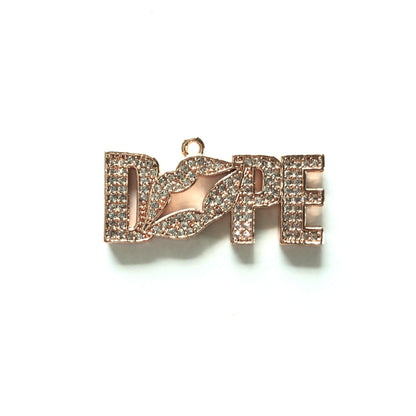 10pcs/lot 30.5*15mm CZ Paved Lip Dope Word Charms Rose Gold CZ Paved Charms On Sale Words & Quotes Charms Beads Beyond
